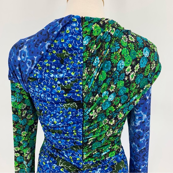Zara NWOT Draped Blue and Green Printed Colour-blocked Long Sleeve Top, XS - Picture 7 of 16
